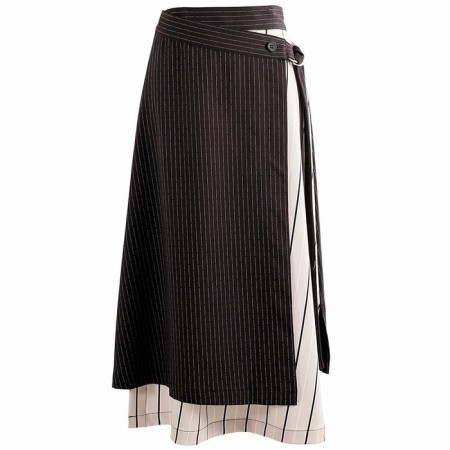 韓國東大門韓系氣質內搭配條紋布料拼接造型綁帶半身裙 S~L