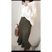 韓系氣質毛線菱格紋裙尾荷葉邊魚尾包臀加厚針織裙