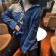 韓國東大門韓系牛仔藍拼接豹紋個性口袋中長版寬鬆BF襯衫